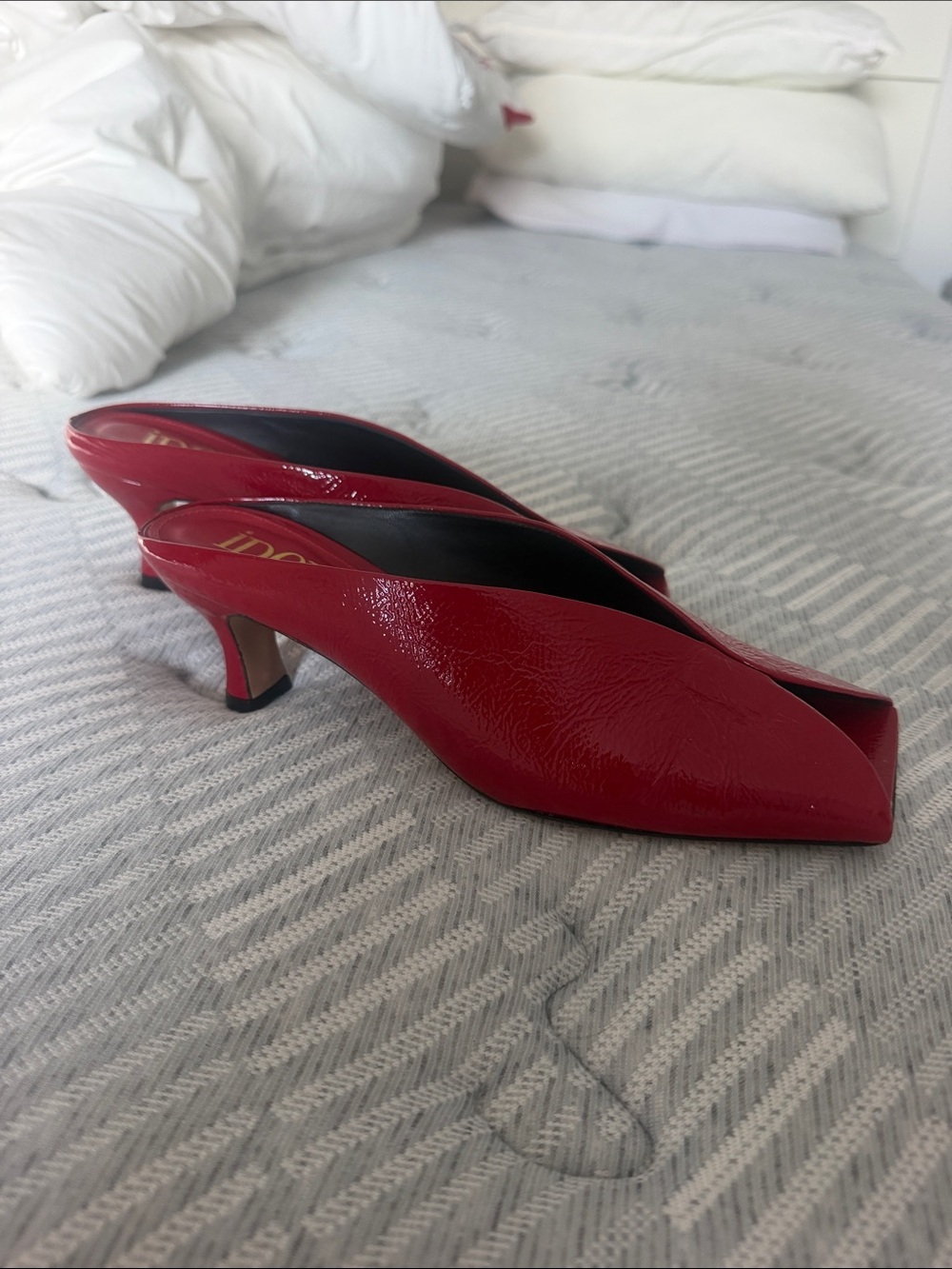 Red Leather Slip-On Mules